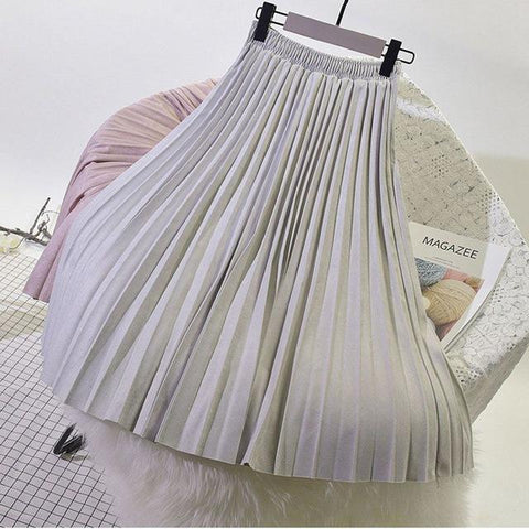 Elegant Suede Pleated Midi Skirt
