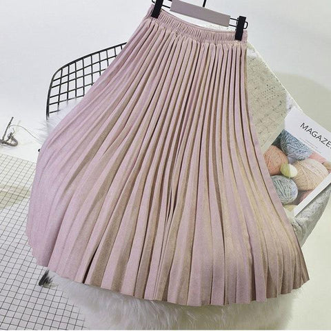 Elegant Suede Pleated Midi Skirt
