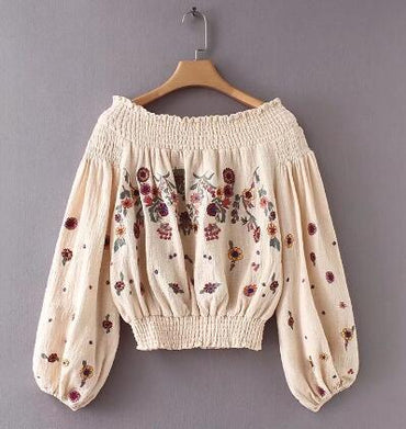 Boho blouse floral Embroidery sexy off shoulder chic Hippie