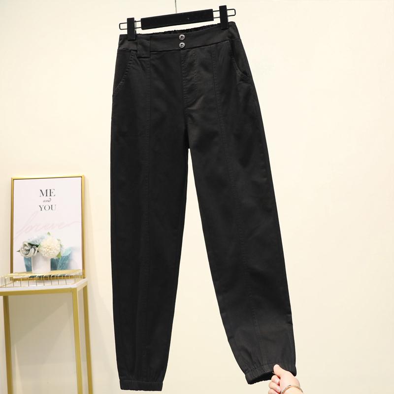 Cargo Pants High Waist Casual Loose Broadcloth Elastic Waist Ankle-length