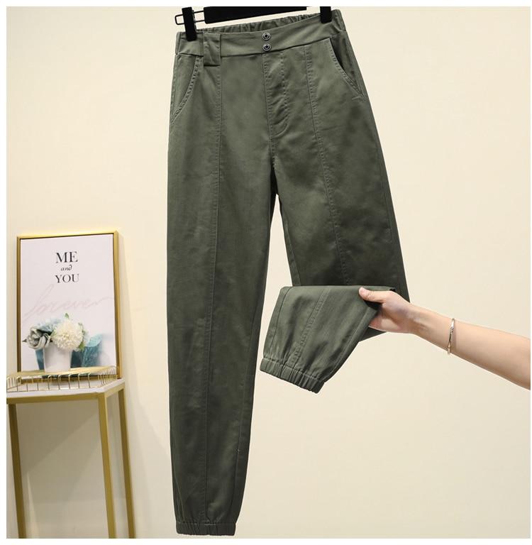 Cargo Pants High Waist Casual Loose Broadcloth Elastic Waist Ankle-length