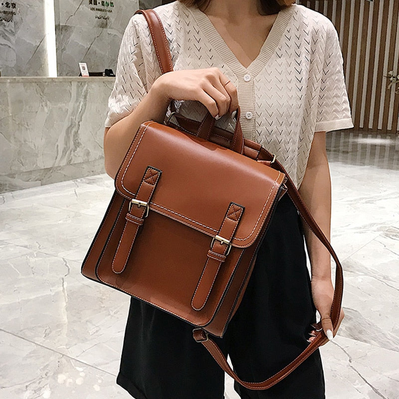 Vintage Backpack Female Pu Leather Bag Backpack Fashion