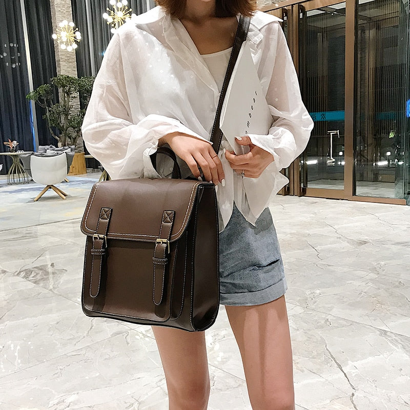 Vintage Backpack Female Pu Leather Bag Backpack Fashion