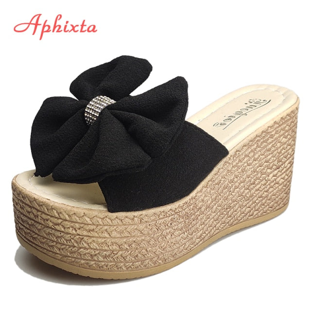 9cm Heels Platform Wedge Slippers Butterfly-knot Female Sandals