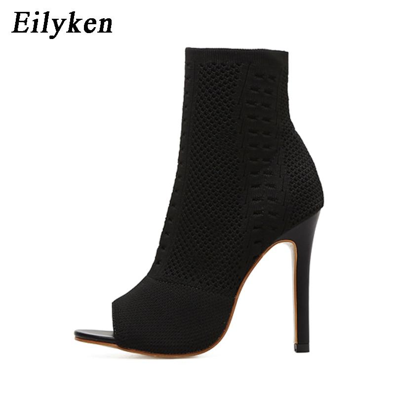 Boots Elastic Knit Sock Boots Ladies Open Toe High Heels