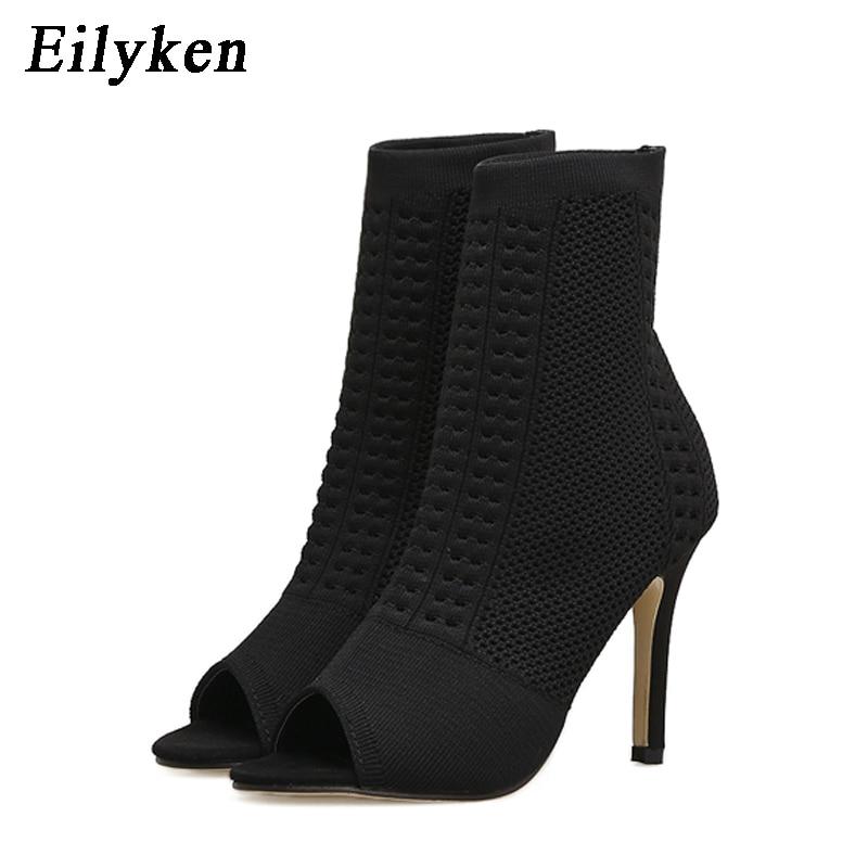 Boots Elastic Knit Sock Boots Ladies Open Toe High Heels