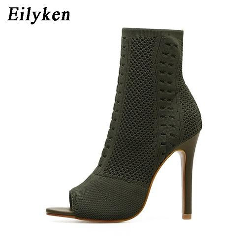 Boots Elastic Knit Sock Boots Ladies Open Toe High Heels