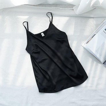 Spaghetti Strap V Neck Satin Silky Camisole Tank Tops