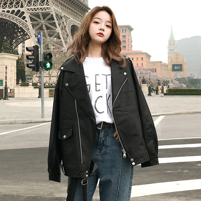 Fashion Oversized Coat Faux Leather Jacket