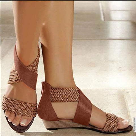 Wedge Heel Zipper Sandals Casual Sandals Roman Shoes