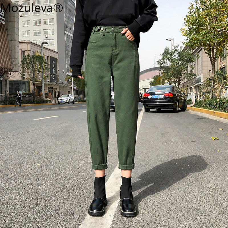 Vintage High Waist Slouchy Green Cotton Mom Jeans Denim Harem ...