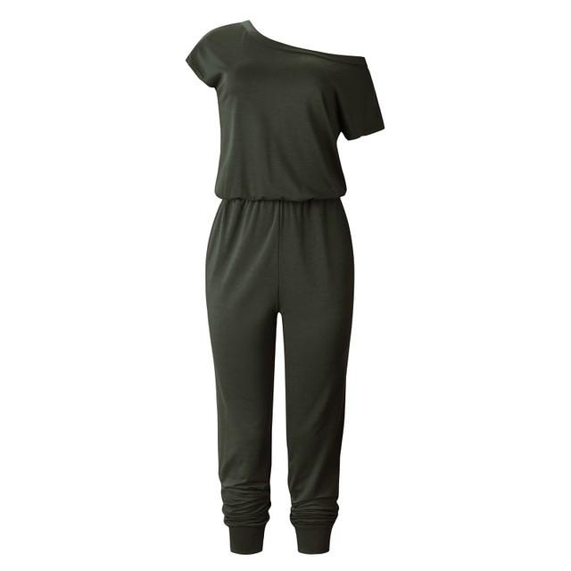 Fashion Slant Shoulder Casual Pocket Jumpsuit