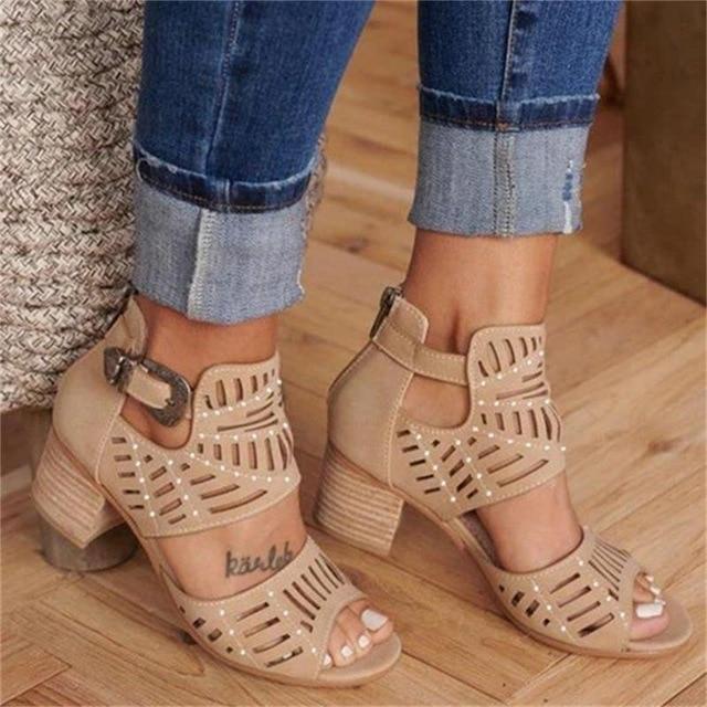 Wedge Sandals Mid Heel Slip-on Buckle Artificial Open Toe  Wedding Pumps