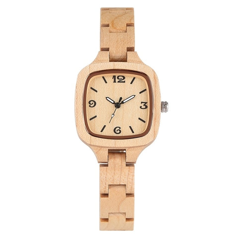 Minimalist Simple Square Wood Watch Women's Clock Slim Light-ultra