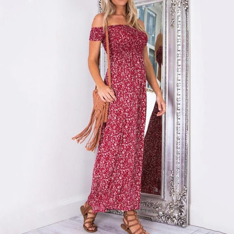 Sexy Off  Shoulder Slash Neck Short Sleeve Party Dress