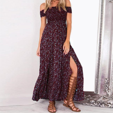 Sexy Off  Shoulder Slash Neck Short Sleeve Party Dress