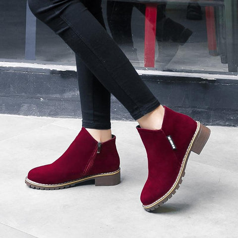 Women Boots Brand Ladies Ankle Boots Heels Suede Leather Boots