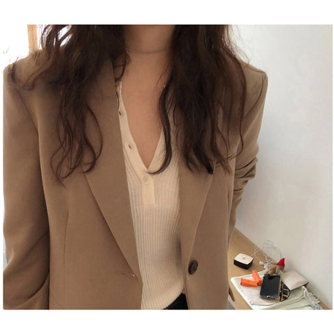 Fashion Blazer Jacket Casual Pockets Long Sleeve Work Suit Coat