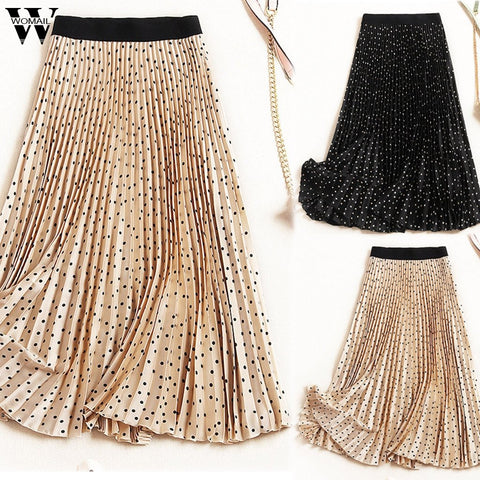 Fashion Boho Elastic Waist Pleated Vintage Solid  Slim Casual Long Skirt