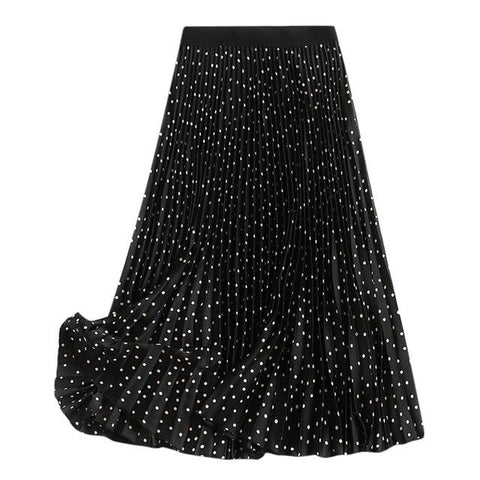 Fashion Boho Elastic Waist Pleated Vintage Solid  Slim Casual Long Skirt