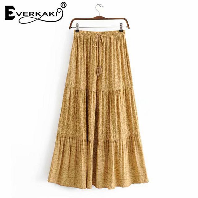 Leopard Maxi Boho Cotton Sexy Long Skirt Geometric Pattern Bohemian