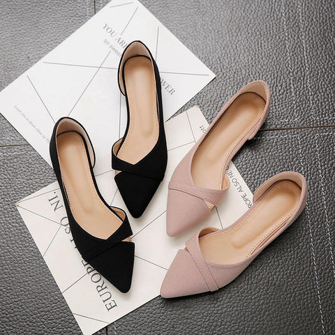 Flats Pink Black Pure Color Plus Office Lady Flat Heel Shoes