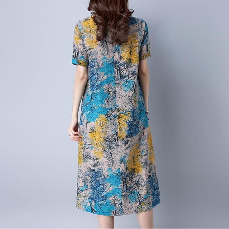 Loose Plus size Casual vintage Print beach Sundress