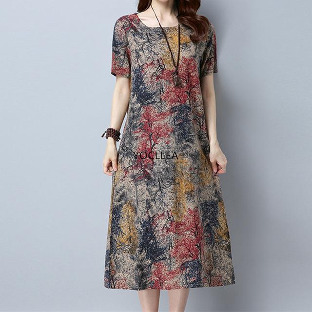 Loose Plus size Casual vintage Print beach Sundress