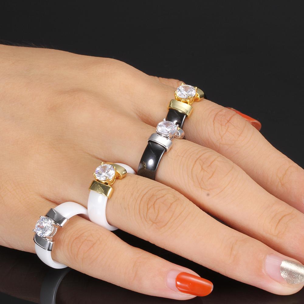 6mm White Black Ceramic Rings Plus Cubic Zirconia