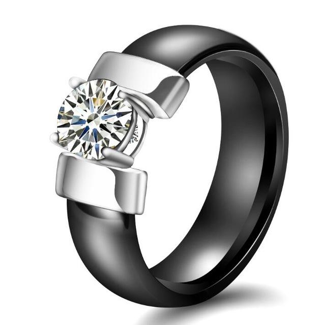 6mm White Black Ceramic Rings Plus Cubic Zirconia