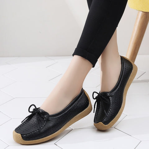 Women Shoes Genuine Leather Flat Loafer Ladies Slip Up Sewing Ladies Shoes