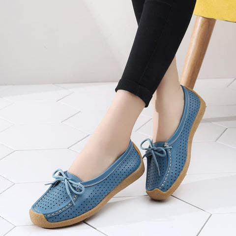 Women Shoes Genuine Leather Flat Loafer Ladies Slip Up Sewing Ladies Shoes