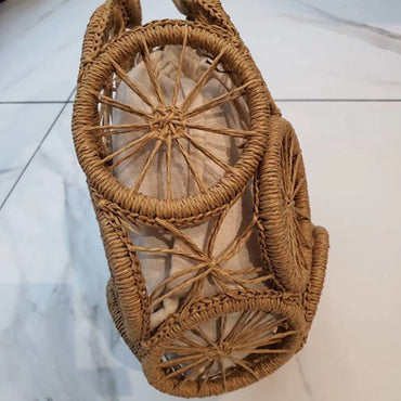 Straw Beach Bag Handmade Woven Round Rattan Bag