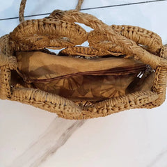 Straw Beach Bag Handmade Woven Round Rattan Bag