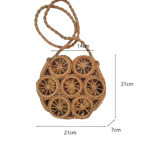 Straw Beach Bag Handmade Woven Round Rattan Bag