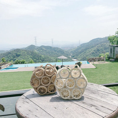 Straw Beach Bag Handmade Woven Round Rattan Bag