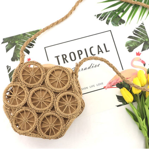 Straw Beach Bag Handmade Woven Round Rattan Bag