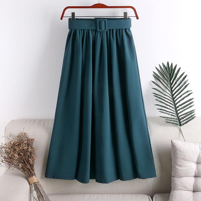 Midi Skirt With Belt High Waist