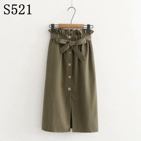 High Waist Cotton Casual A Line Skirt Pocket Lace up