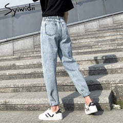 high waist jeans plus size street style elastic waist denim pants