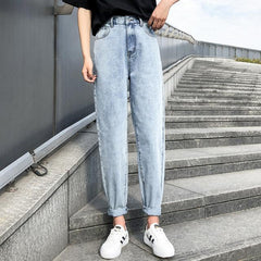 high waist jeans plus size street style elastic waist denim pants