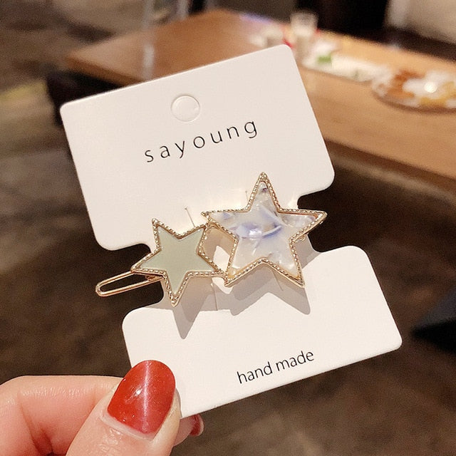 Round Star Hair Clips Vintage Geometric Alloy