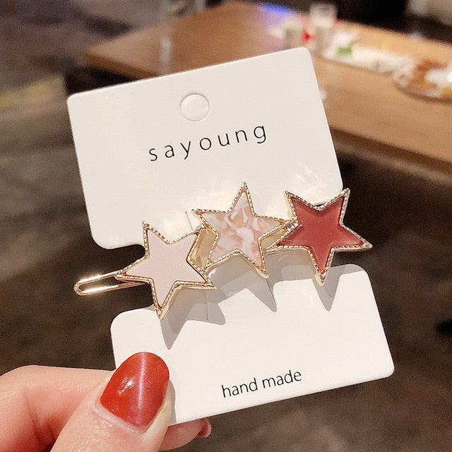 Round Star Hair Clips Vintage Geometric Alloy