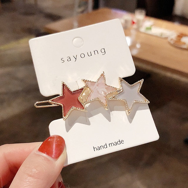 Round Star Hair Clips Vintage Geometric Alloy