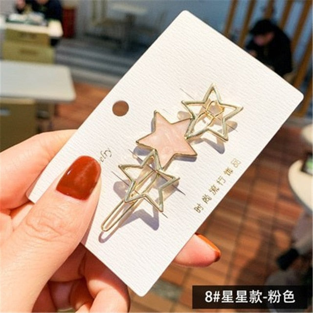 Round Star Hair Clips Vintage Geometric Alloy