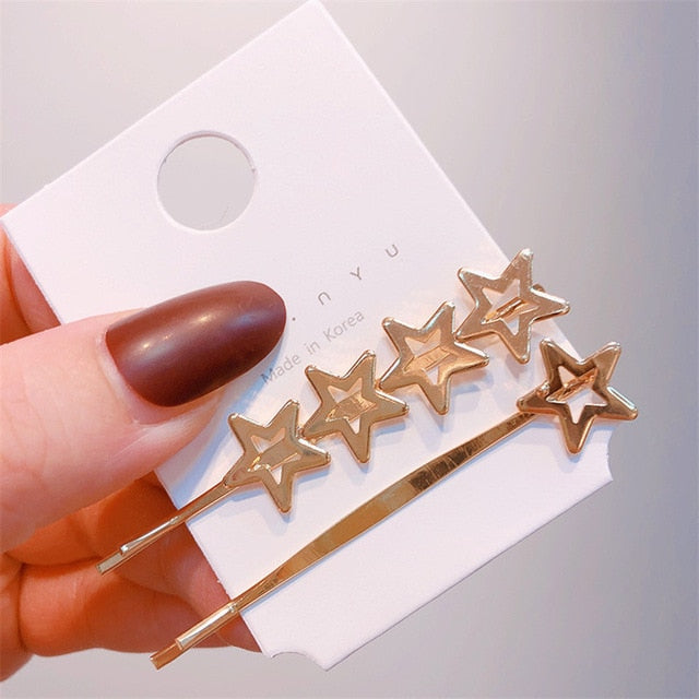 Round Star Hair Clips Vintage Geometric Alloy