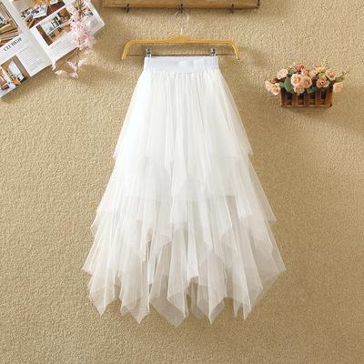 irregular Tulle Skirts Fashion Elastic High Waist Mesh Tutu Skirt ...