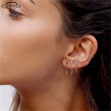 Rainbow Zircon Moon Star Stud Earrings