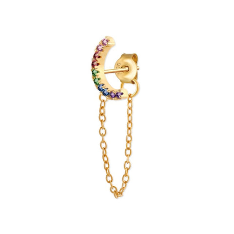 Rainbow Zircon Moon Star Stud Earrings