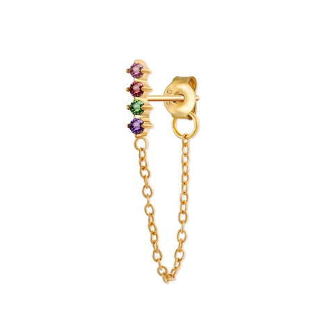 Rainbow Zircon Moon Star Stud Earrings